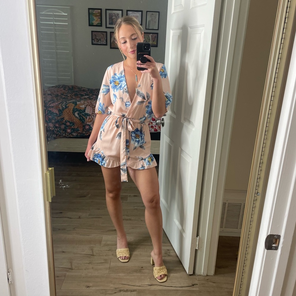 Impeccable Pig Pink and Blue Floral Romper
